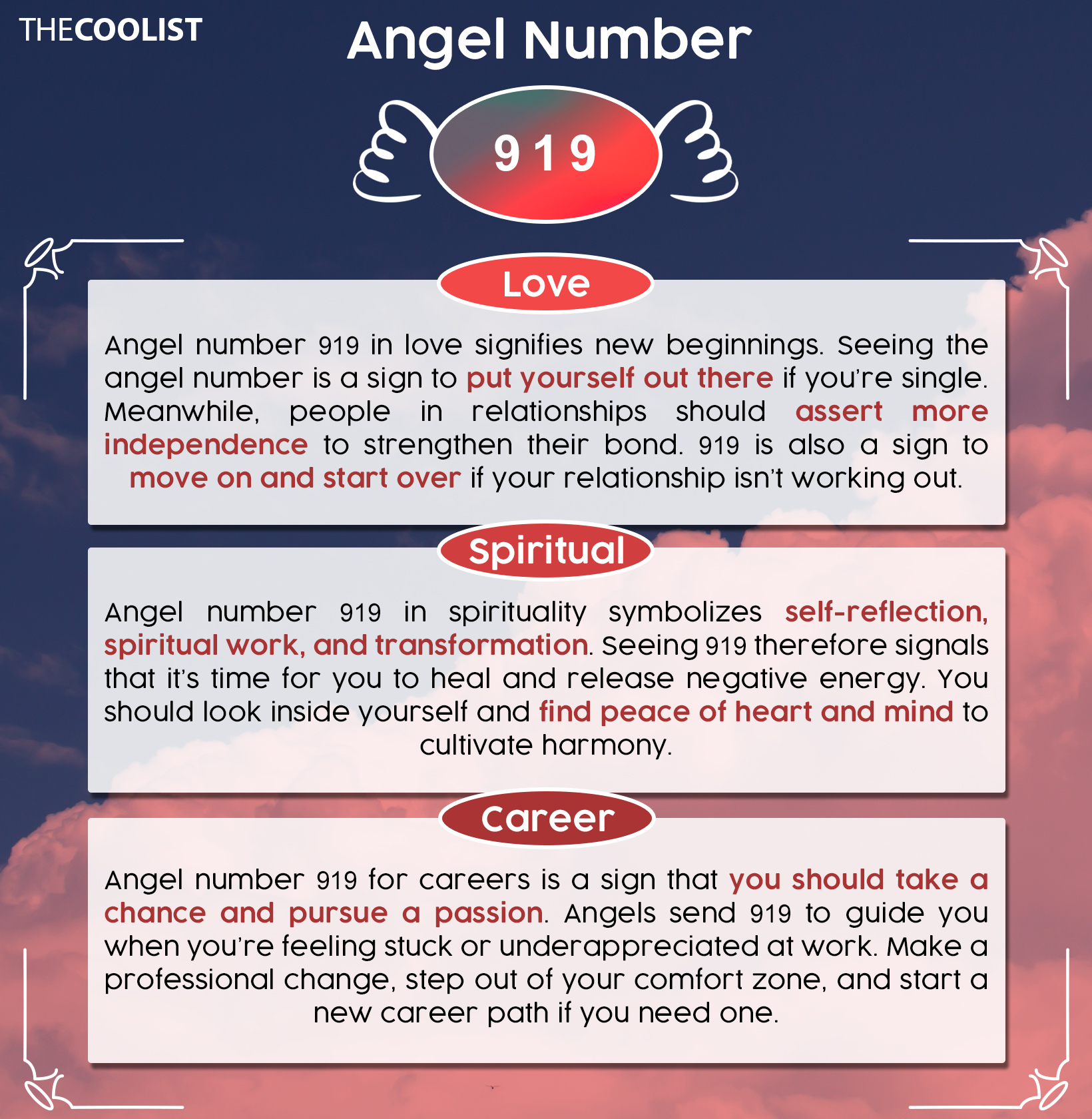 Anjo número 919: significado, importância, manifestação, dinheiro, chama gémea e amor